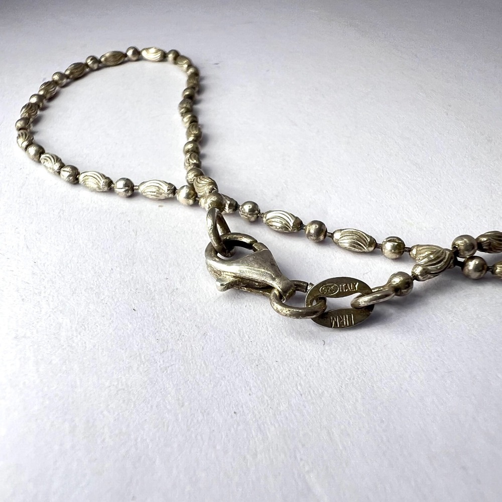 Silver Beaded Bracelet 925 Italy Textured Oval Ball Chain